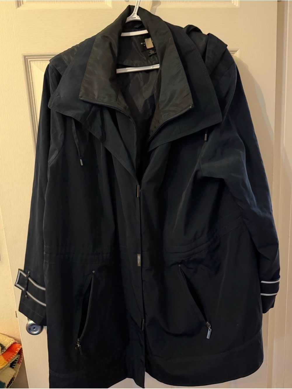 Women’s Navy Long Hooded Coat raincoat jacket - Picture 7 of 7